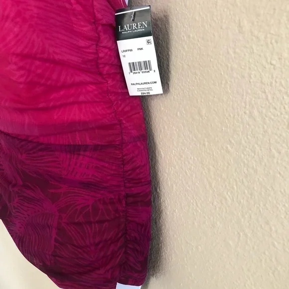 LAUREN Ralph Lauren Ombre Palm High Neck Ruched Halter Slimming Tankini Size 12 - Picture 6 of 16